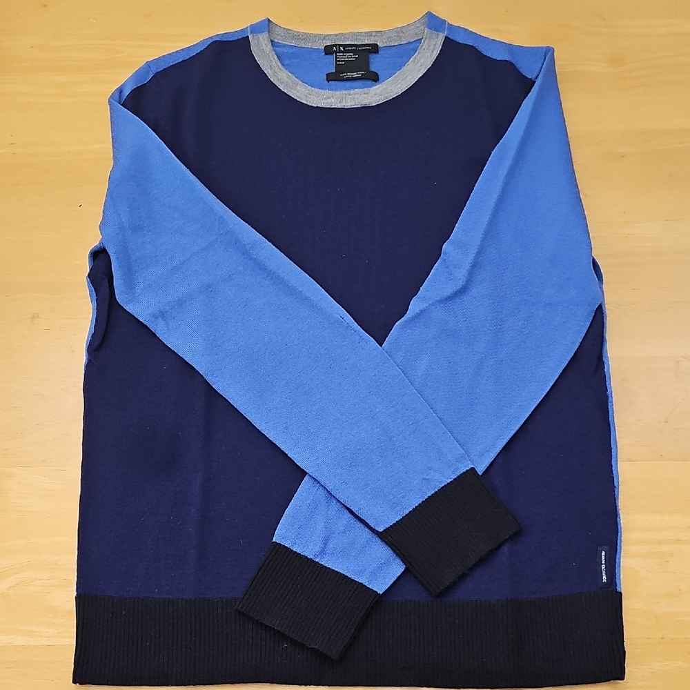 Armani Exchange Two-Tone Blue and Black Crewneck Sweater